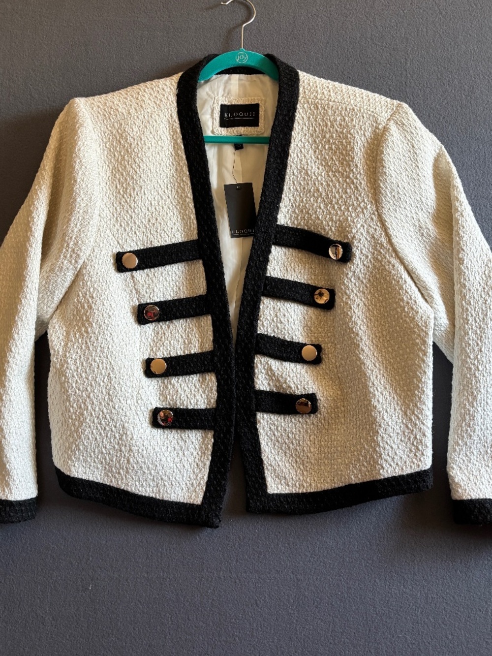 Eloquii Tweed Open Front Blazer Contrast Trim Strap Detail Plus Size 26